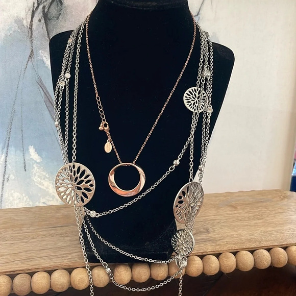 Express Jewelry - Bundle 3 Express Necklaces silver rose gold tone rhinestones pendants long chain